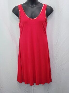 NEW Premise Studded Knit Tank Dress Womens Large L Red Sleeveless Sun Casual W07